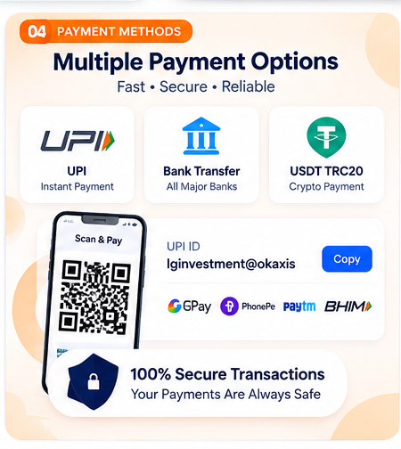 Flexible UPI, Bank & USDT Payments