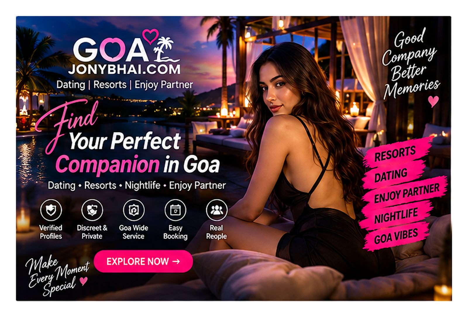 Goa Dating & Resort Companion Directory – PHP Booking & Admin Website